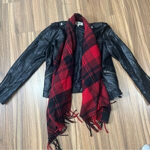 Rewind Women's Red sewn in scarf faux Leather Jacket Small.